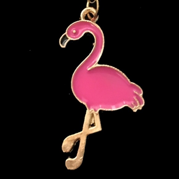 PINK Flamingo Hand Crafted Necklace Gold plated Water Wave Chain Cute - Picture 3 of 7